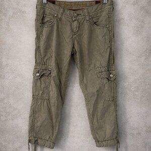 Rock Revival Khaki Cargo Pants Size 26 Y2K Embroidered